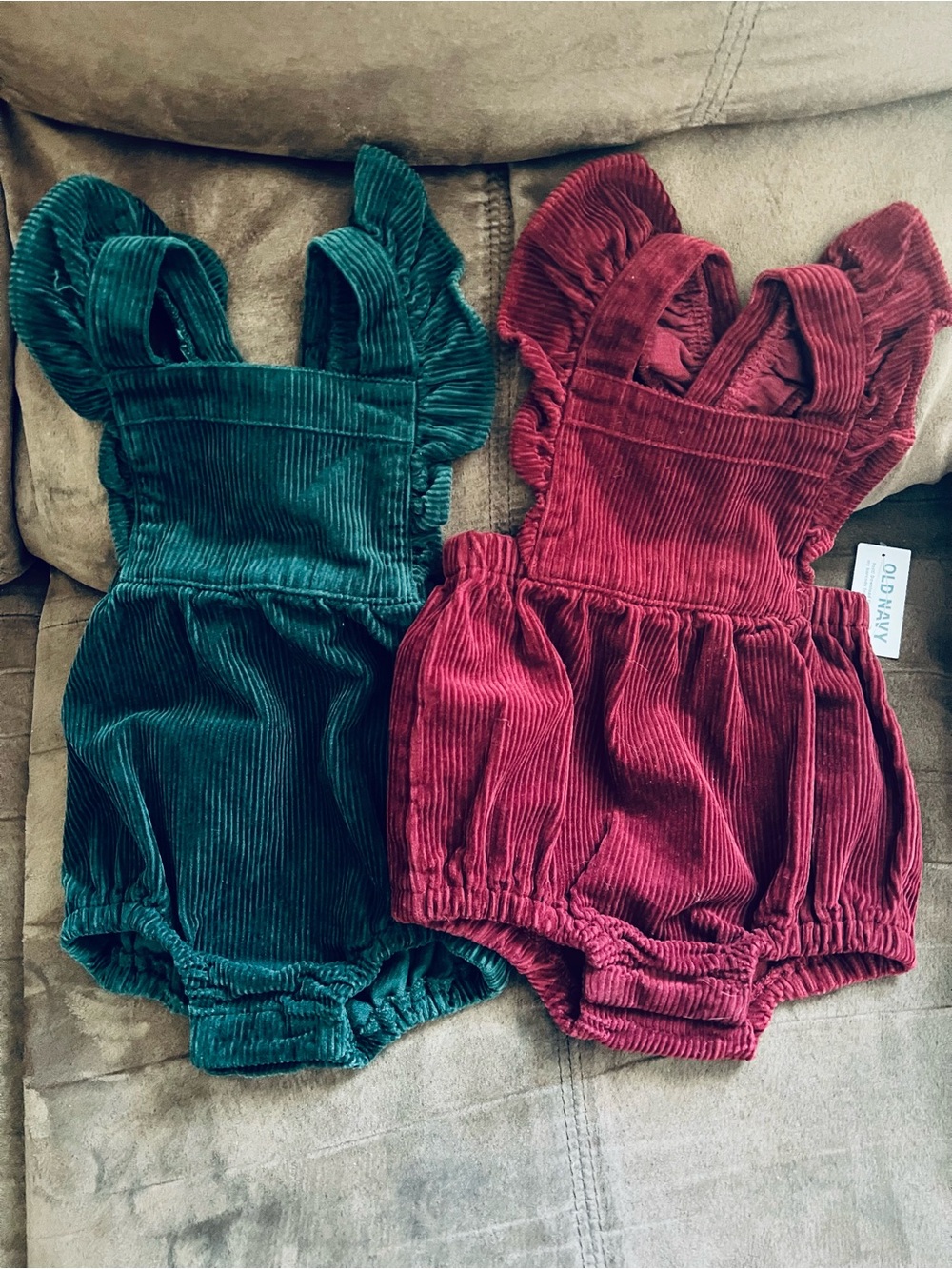 Baby Girl Corduroy Rompers new with tags 6-12 month red and green